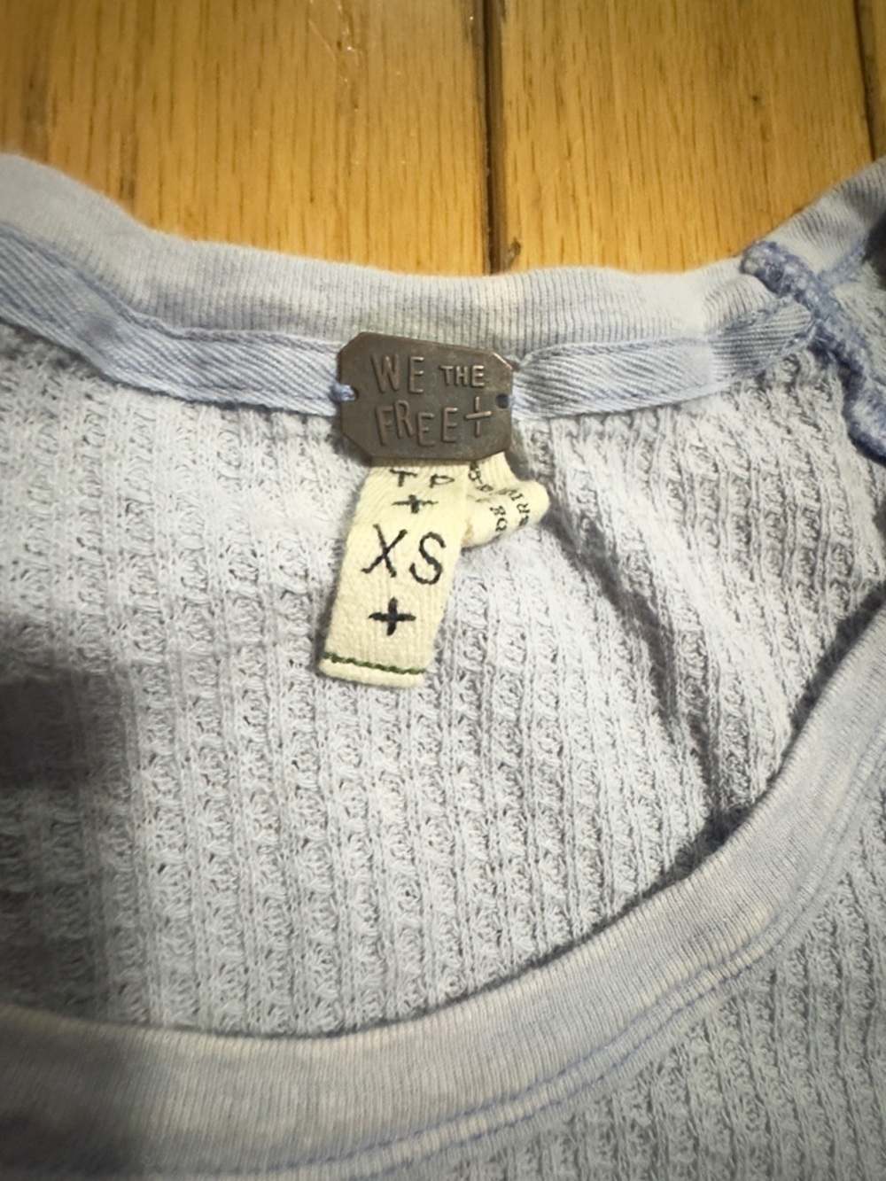 We The Free Light Blue Waffle Knit Long Sleeve Top with Dark Purple Hem - Picture 2 of 2